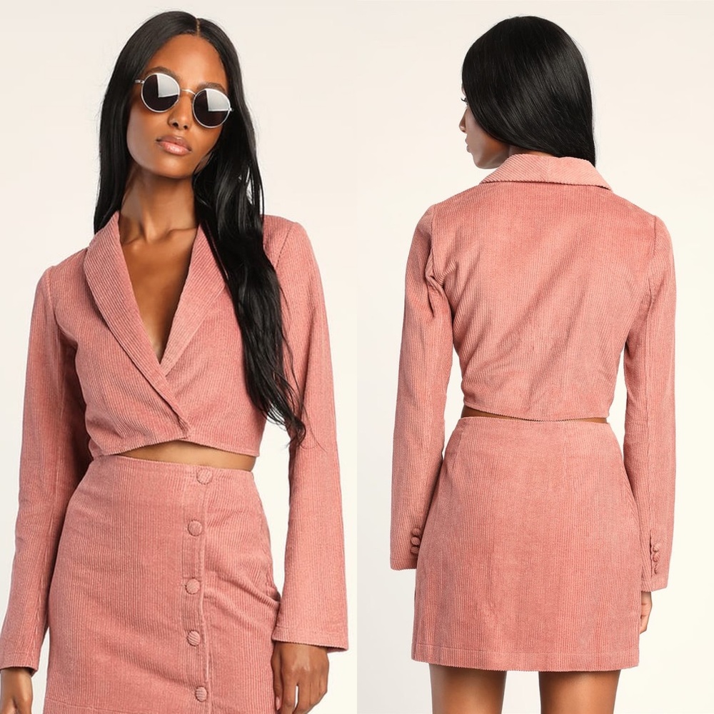 Lulus | Katherina Dusty Rose Cropped Corduroy Blazer